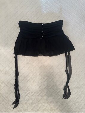 Black High Waisted Ruched Sparkle Button Down Skort